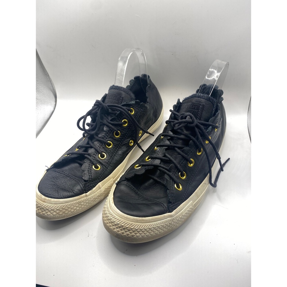 Converse Leather Sneakers Gold Eyelets Ruffle Trim Low Top Shoes Women's 10